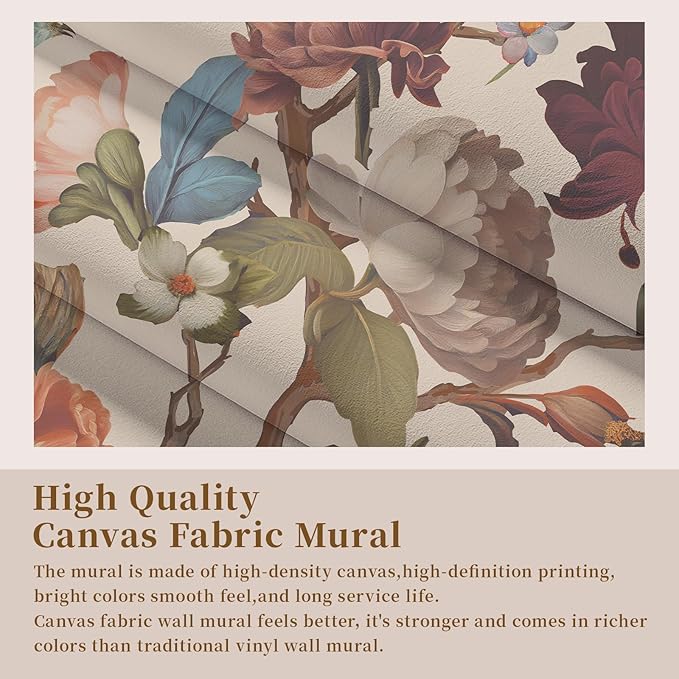 Zeeko Floral Peel and Stick Wallpaper Mural Beige Flower Wallpaper for Bedroom TV Background Large Wall Murals Wall Paintings Art Deco 98" H x 59" W (Covers 40 sq. ft.)