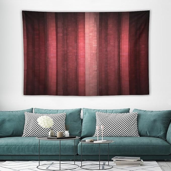 ZhiRain Red Striped Tapestry Wall Hanging Burgundy Marron Modern Vintage Abstract Mosaic Glass Texture And Dark Stripe Tapestries Home Decor for Living Room Bedroom Apartment Farmhouse 40"x60"