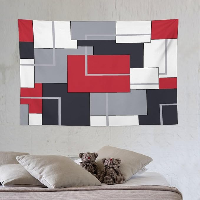 ZhiRain Red Gray Tapestry Wall Hanging Modern Black White Geometric Abstract Aesthetic Tapestries Home Decor for Living Room Bedroom Farmhouse Apartment Dorm 40"x60"