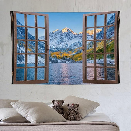 ZhiRain Snow Mountain Lake Scenery Tapestry Wall Hanging Colorado Winter Nature Landscape Tapestries Home Decor for Living Room Bedroom Apartment Farmhouse Dorm 60"x90"