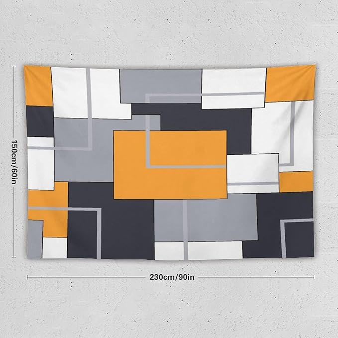 ZhiRain Orange Tapestry Wall Hanging Modern Black White Gray Geometric Abstract Aesthetic Tapestries Home Decor for Living Room Bedroom Farmhouse Apartment Dorm 60"x90"
