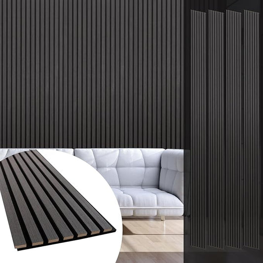 Yuzzy Wood Panels for Wall and Ceiling - 108 x 11 Inch Wood Slat Acoustic Panels 4 PCS - Modern Sound Absorbing Wall Panels for Interior Wall Decor for Home, Office, Studio - Rustic Black Oak