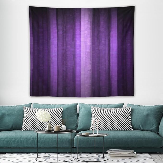 ZhiRain Purple Striped Tapestry Wall Hanging Abstract Mosaic Glass Texture And Dark Stripe Modern Neon Purple Art Tapestries Home Decor for Living Room Bedroom Apartment Farmhouse 50"x60"