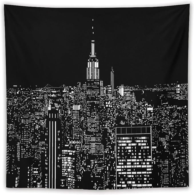 ZhiRain New York Tapestry Wall Hanging Black White Modern Night City Light Tapestries Home Decor for Living Room Bedroom Apartment Farmhouse Dorm 60"x60"