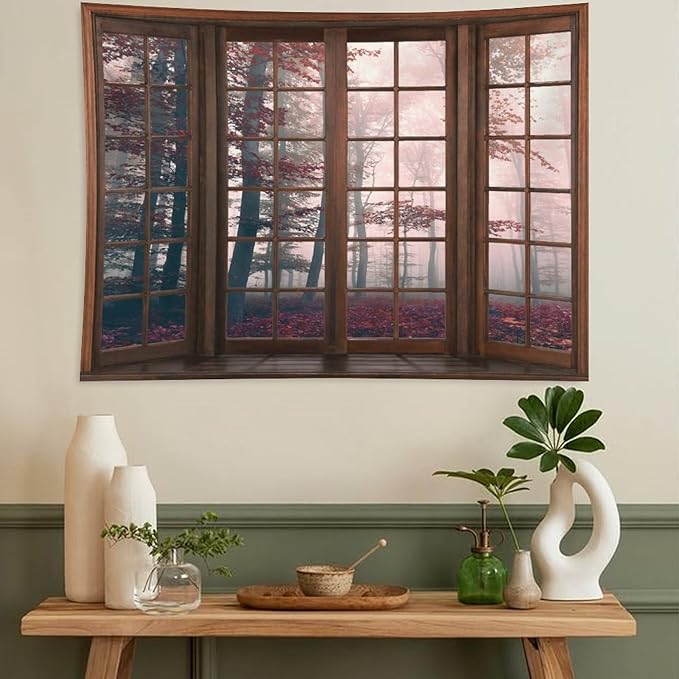 ZhiRain Forest Landscape Tapestry Wall Hanging Autumn Mystic Foggy Fall Nature Scenery Woods Wild Trees Tapestries Home Decor for Living Room Bedroom Apartment Farmhouse Dorm 30"x40"