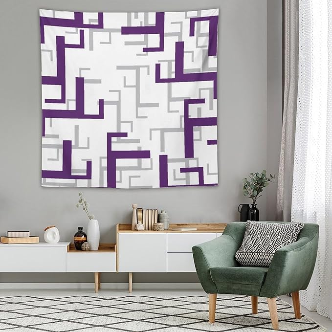ZhiRain Purple And White Tapestry Wall Hanging Modern Geometric Spa Tapestries Home Decor for Living Room Bedroom Farmhouse Apartment Dorm 60"x60"