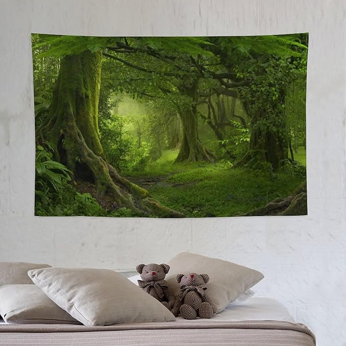 ZhiRain Misty Forest Tapestry Wall Hanging Green Tree in Jungle Forest Nature Scenery Woodland Backdrop Tapestries Home Decor for Living Room Bedroom Farmhouse Apartment Dorm 40"x60"