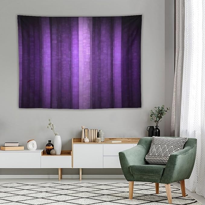 ZhiRain Purple Striped Tapestry Wall Hanging Abstract Mosaic Glass Texture And Dark Stripe Modern Neon Purple Art Tapestries Home Decor for Living Room Bedroom Apartment Farmhouse 60"x80"