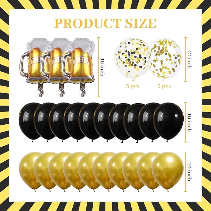 ZHENGYE Gold Birthday Party Decorations Set Beer Happy Birthday Banner Beer Banner Beer Balloons Latex Balloon Beer Themed Party Men Women Birthday Party Decorations