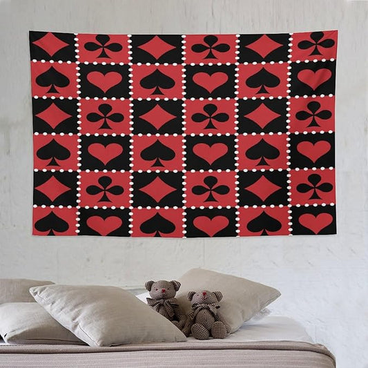 ZhiRain Casino Tapestry Wall Hanging Checkered Rhombus Pattern with Playing Card Gaming Club Theme Tapestries Home Decor for Living Room Bedroom Farmhouse Apartment Dorm 60"x90"