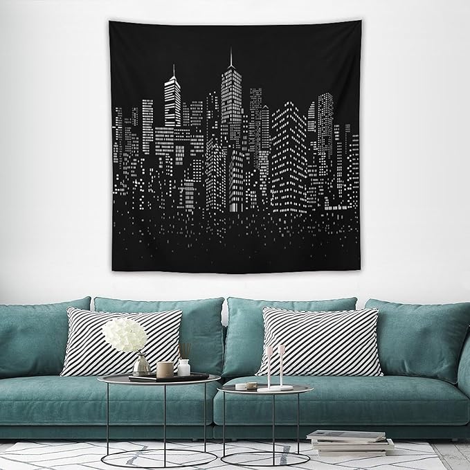 ZhiRain New York City Landscape Tapestry Wall Hanging Black Night America Modern Cityscape Tapestries Home Decor for Living Room Bedroom Apartment Farmhouse Dorm 60"x60"