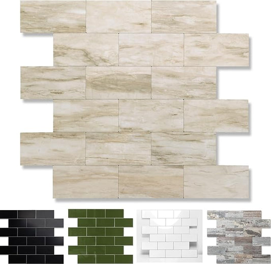 1-Pack Peel and Stick Tile Backsplash 12"X12" PVC Wall Tiles, Stick on Backsplash for Kitchen, Bathroom Tile, Fireplace Décor, Laundry Table, Stair Decals in Light Beige Stone