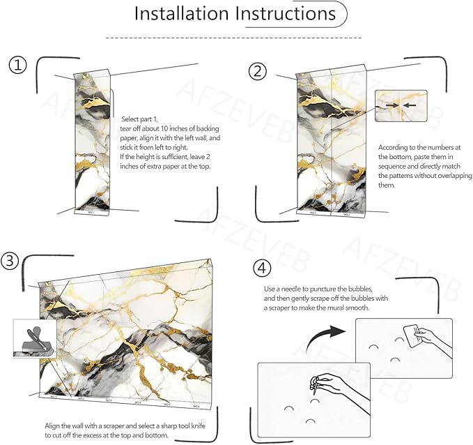 AFZEVEB Black and Gold Marble Peel and Stick Wallpaper self-Adhesive Walls Mural for Bedroom