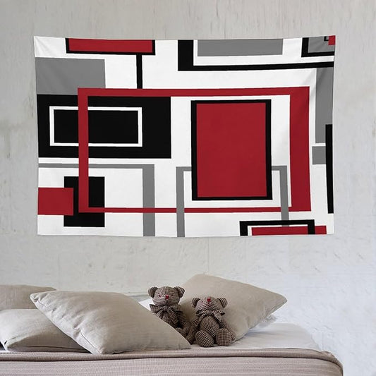 ZhiRain Red Modern Tapestry Wall Hanging Red Geometric Gray Black And Red Tapestries Home Decor for Living Room Bedroom Farmhouse Apartment Dorm 40"x60"