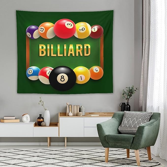 ZhiRain Snooker Billiards Tapestry Wall Hanging Modern Sports Theme Billiard Eight Ball Tapestries Home Decor for Living Room Bedroom Farmhouse Apartment Dorm 50"x60"
