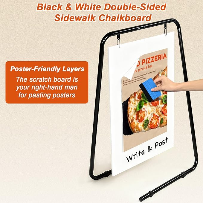 ybaymy Chalkboard Sign, A Frame Sign Sandwich Board Signs Metal Outdoor Chalk Board Easel Sign Swinging Large Menu with Double Sided Display Advertising for Restaurant Food Truck Cafe
