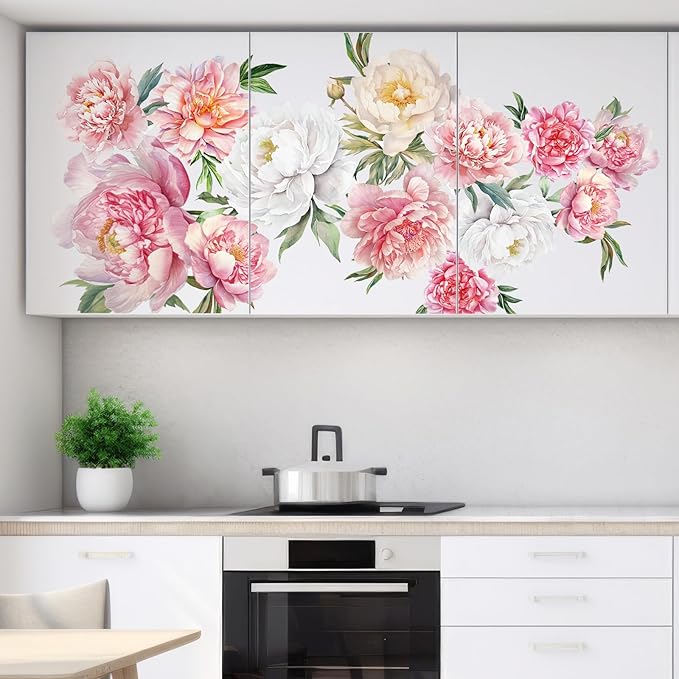 Zonon 6 Pcs Flowers Wall Decals Stickers Vinyl Removable Peel and Stick Colorful Dragonflies Floral Wall Murals Decor for Bedroom Living Room Nursery(Colorful Peony)