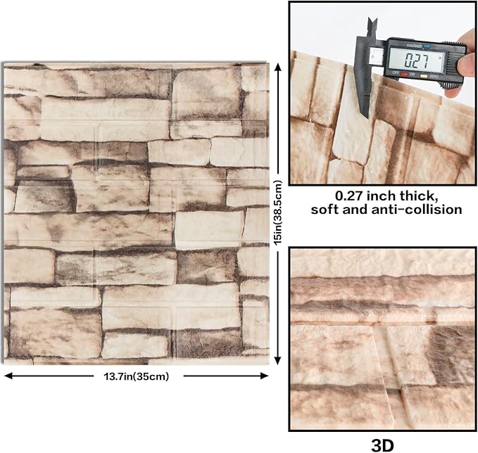 30PCS 3D Wall Panels Peel and Stick Foam, Self-Adhesive Decorative 3D Brick Wallpaper Wall Covering, Faux Stone Wall Panel Foam Brick for Living Room, Kitchen, Bathroom