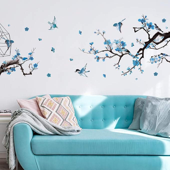 Zonon 6 Pcs Flowers Wall Decals Stickers Vinyl Removable Peel and Stick Colorful Dragonflies Floral Wall Murals Decor for Bedroom Living Room Nursery(Birds)