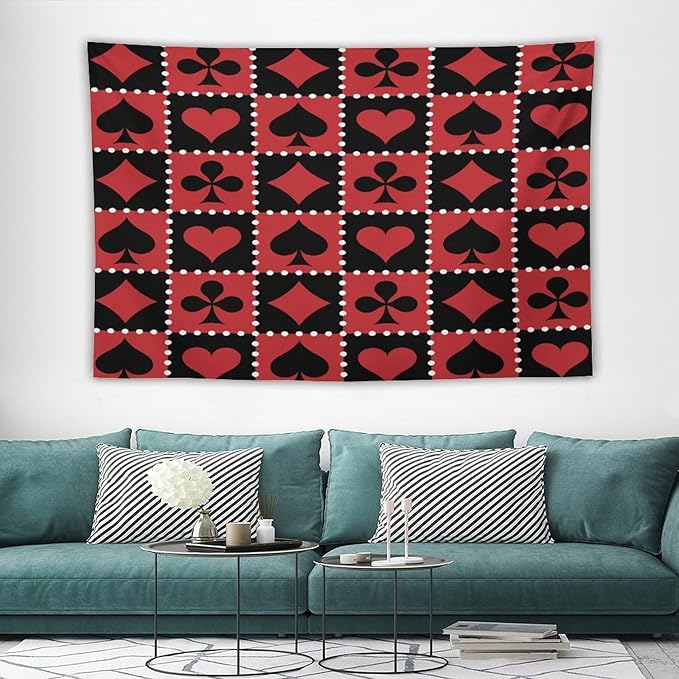 ZhiRain Casino Tapestry Wall Hanging Checkered Rhombus Pattern with Playing Card Gaming Club Theme Tapestries Home Decor for Living Room Bedroom Farmhouse Apartment Dorm 40"x60"