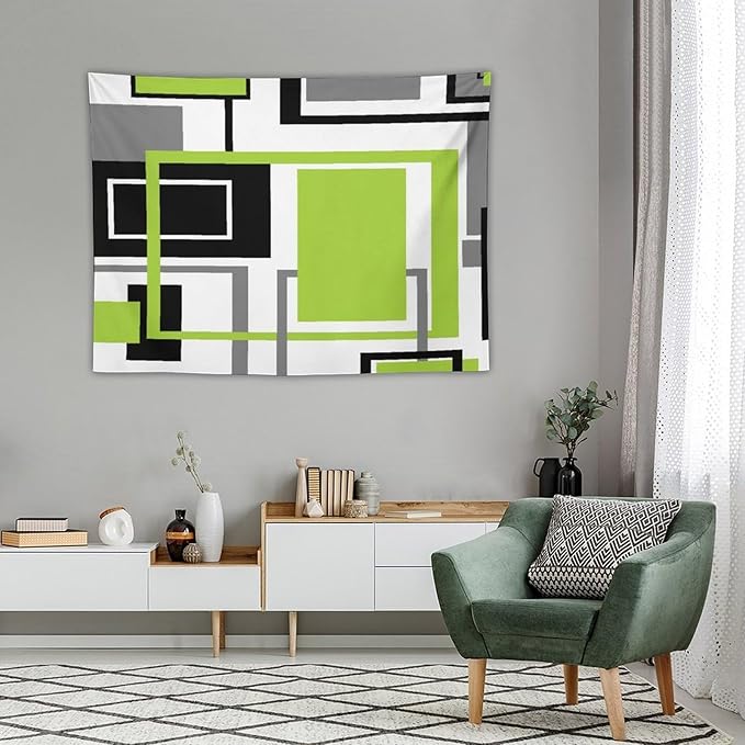 ZhiRain Modern Green Tapestry Wall Hanging Geometric Green Gray Black Tapestries Home Decor for Living Room Bedroom Farmhouse Apartment Dorm 30"x40"