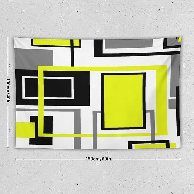 ZhiRain Yellow Geometric Tapestry Wall Hanging Yellow Modern Black And Gray Tapestries Home Decor for Living Room Bedroom Farmhouse Apartment Dorm 40"x60"