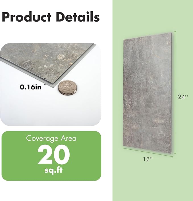 Art3d 10-Pack 24"x12" SPC Wall Panels, 20 Sq.feet Waterproof Click Lock Panels for Interior Wall Decor, Rigid Core Wall Panel for Bathroom, Kitchen, Living Room, Deep Marble Gray