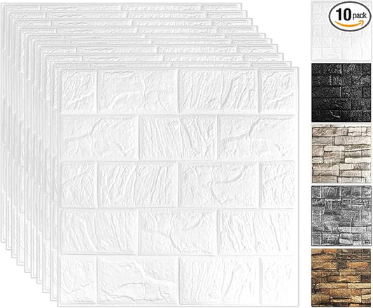 10 Pcs 9.7 Sq ft 3D Wall Panels Peel and Stick, 7mm Thickened 3D Wall Panel Foam Brick 11.8 * 11.8 in 3D Imitation Brick Wallpaper Stone Wall Panel Foam Brick Self-Adhesive Wallpaper