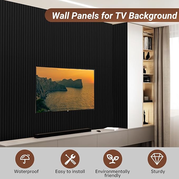 3D Wall Panels for Interior Wall Decor 16 Pack 48"x 6", WPC Matte Black Accent Wall Panels Decorative Covering Wainscoting Panels, Slat Wall Paneling for Bedroom, TV Wall Decor for Living Room