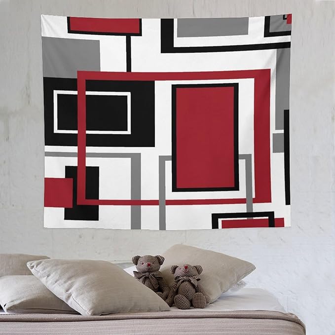 ZhiRain Red Modern Tapestry Wall Hanging Red Geometric Gray Black And Red Tapestries Home Decor for Living Room Bedroom Farmhouse Apartment Dorm 50"x60"