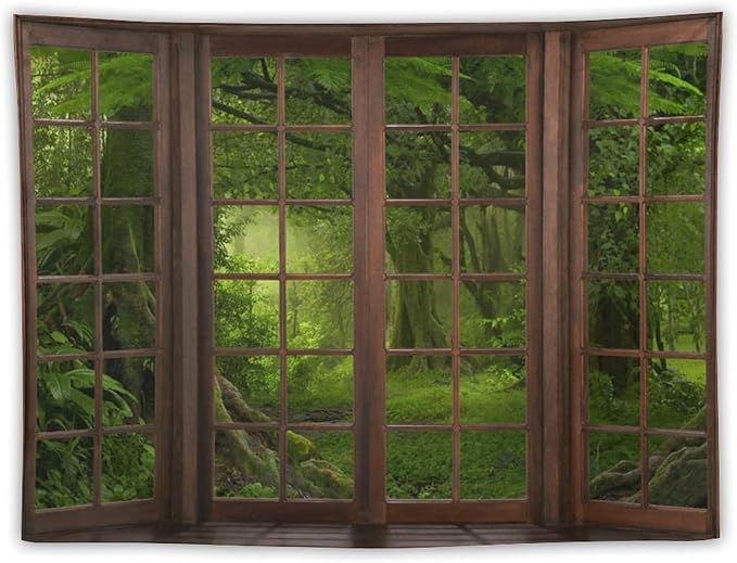 ZhiRain Misty Forest Landscape Tapestry Wall Hanging Green Tree in Jungle Forest Nature Scenery Woodland Tapestries Home Decor for Living Room Bedroom Farmhouse Apartment Dorm 30"x40"