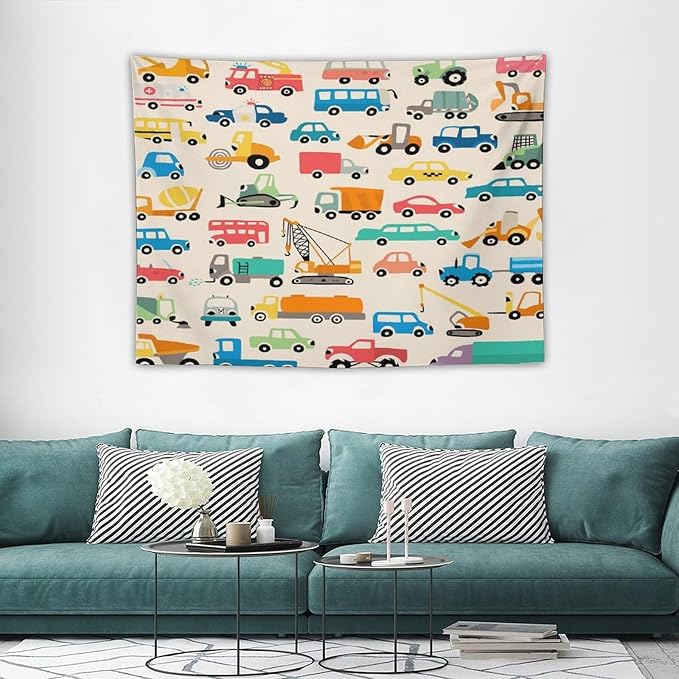 ZhiRain Cartoon Cars Print Tapestry Wall Hanging Cartoon Shovel And Trucks Tapestries Home Decor for Living Room Bedroom Apartment Farmhouse Dorm 30"x40"