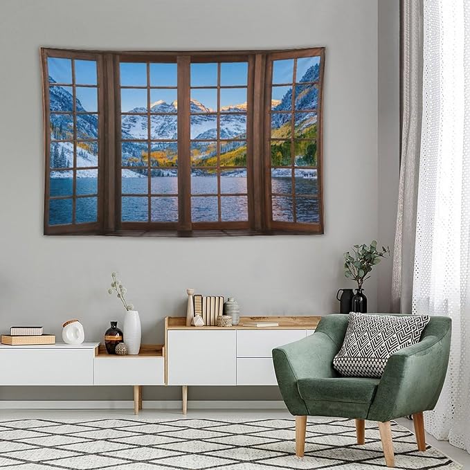 ZhiRain Snow Mountain Lake Landscape Tapestry Wall Hanging Colorado Winter Nature Scenery Tapestries Home Decor for Living Room Bedroom Apartment Farmhouse Dorm 40"x60"