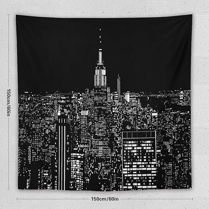 ZhiRain New York Tapestry Wall Hanging Black White Modern Night City Light Tapestries Home Decor for Living Room Bedroom Apartment Farmhouse Dorm 60"x60"