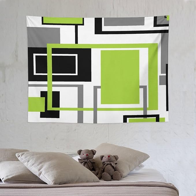 ZhiRain Modern Green Tapestry Wall Hanging Geometric Green Gray Black Tapestries Home Decor for Living Room Bedroom Farmhouse Apartment Dorm 30"x40"
