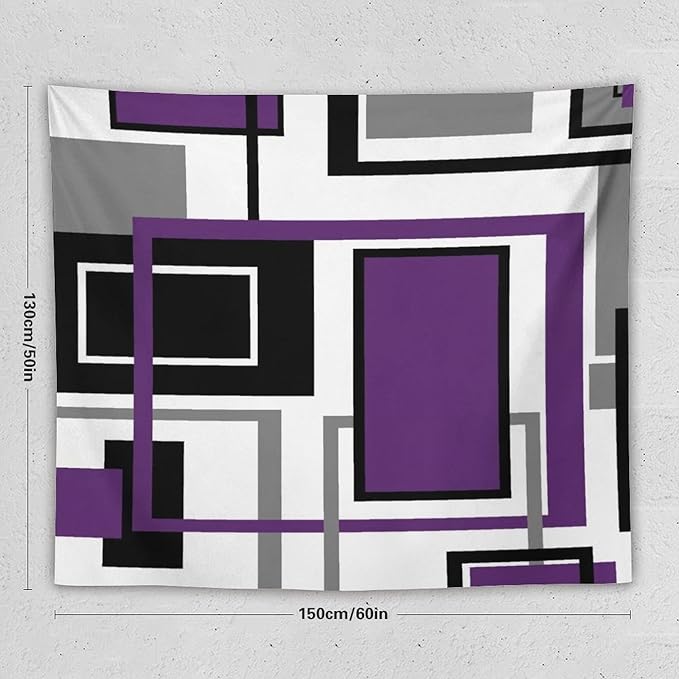 ZhiRain Purple Modern Tapestry Wall Hanging Geometric Purple Gray Black Tapestries Home Decor for Living Room Bedroom Farmhouse Apartment Dorm 50"x60"