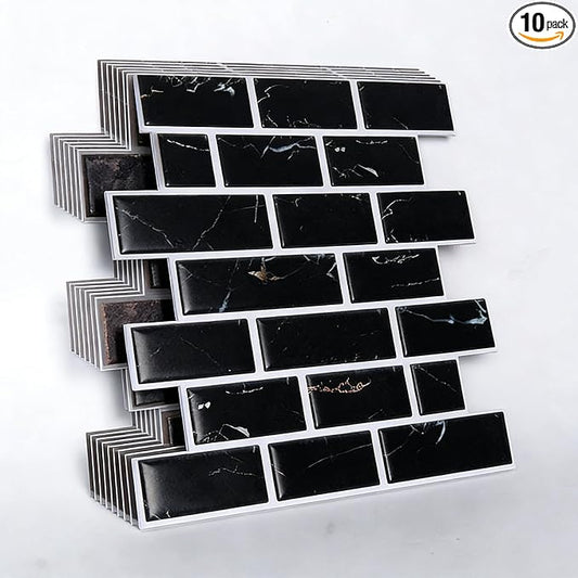 3D Wall Panels,3D Brick Wallpaper Peel and Stick,Faux Brick Wall Panel,10PCS of 11.8" x 11.8" Black Brick Wallpaper Stick on Tile for Kitchen, Bedroom, Living Room,TV Background.