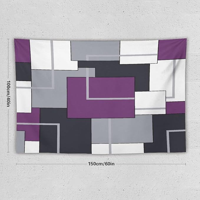 ZhiRain Purple Black White Tapestry Wall Hanging Modern Gray Geometric Abstract Aesthetic Tapestries Home Decor for Living Room Bedroom Farmhouse Apartment Dorm 40"x60"