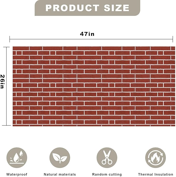 3D Wall Panels - 4PCS 47.2"x26" Faux Stone Wall Covering - MCM Modified Clay Material for Home Art, Accent Brick, Modern Exterior/Interior Decoration, Covering 34 sq.ft Slate Red Brick