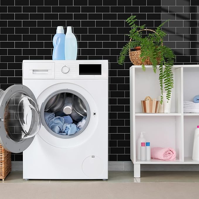 Yipscazo 2026 New Upgrade Peel and Stick backsplash 3 x 6 Inches 3D PVC Composite Wall Tile Stick on Backsplash Tile for Kitchen Bathroom, Laundry Room, Fireplace(Pure Black, 160 Pieces)