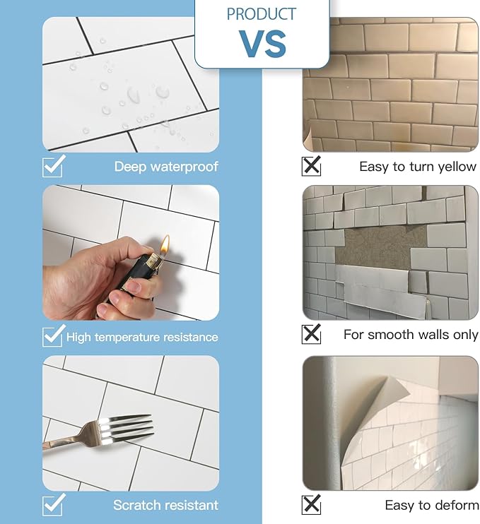 5-Pack Peel and Stick Tile Backsplash 11.8"X11.8" PVC Wall Tiles, Stick on Backsplash for Kitchen, Bathroom Tile, Fireplace Décor, Laundry Table, Stair Decals in Polished Marble White