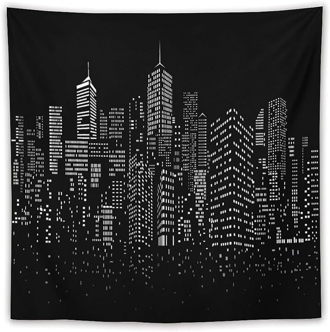 ZhiRain New York City Landscape Tapestry Wall Hanging Black Night America Modern Cityscape Tapestries Home Decor for Living Room Bedroom Apartment Farmhouse Dorm 60"x60"