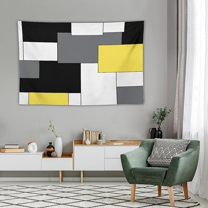 ZhiRain Black,Grey,Yellow,White Tapestry Wall Hanging Geometry Pattern Digital Print Multicolor Tapestries Home Decor for Living Room Bedroom Farmhouse Apartment Dorm 40"x60"