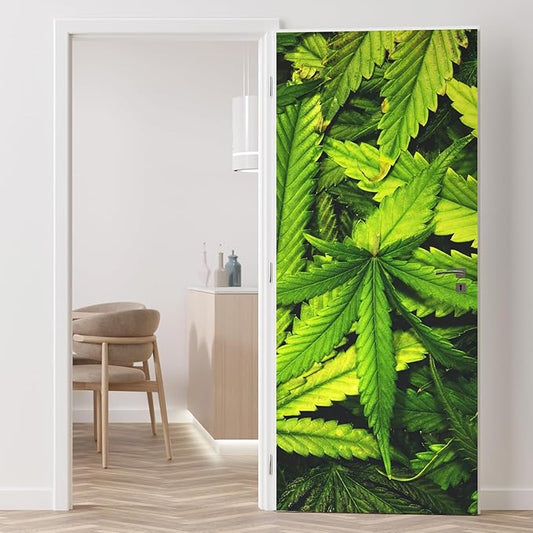 wall26 Cannabis Texture Marijuana Leaf Pile Background with Flat Vintage Style Removable Wall Mural Self-Adhesive Large Wallpaper - 96x48 inches