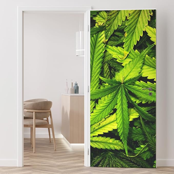 wall26 Cannabis Texture Marijuana Leaf Pile Background with Flat Vintage Style Removable Wall Mural Self-Adhesive Large Wallpaper - 96x96 inches