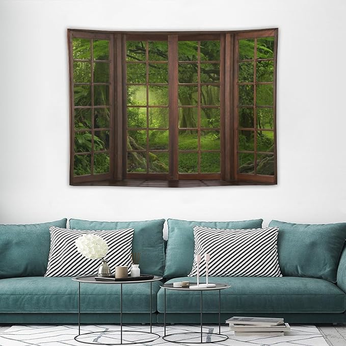 ZhiRain Misty Forest Landscape Tapestry Wall Hanging Green Tree in Jungle Forest Nature Scenery Woodland Tapestries Home Decor for Living Room Bedroom Farmhouse Apartment Dorm 30"x40"