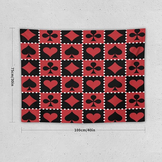 ZhiRain Casino Tapestry Wall Hanging Checkered Rhombus Pattern with Playing Card Gaming Club Theme Tapestries Home Decor for Living Room Bedroom Farmhouse Apartment Dorm 30"x40"