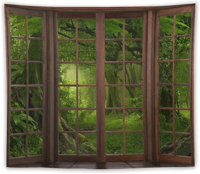 ZhiRain Misty Forest Landscape Tapestry Wall Hanging Green Tree in Jungle Forest Nature Scenery Woodland Tapestries Home Decor for Living Room Bedroom Farmhouse Apartment Dorm 50"x60"