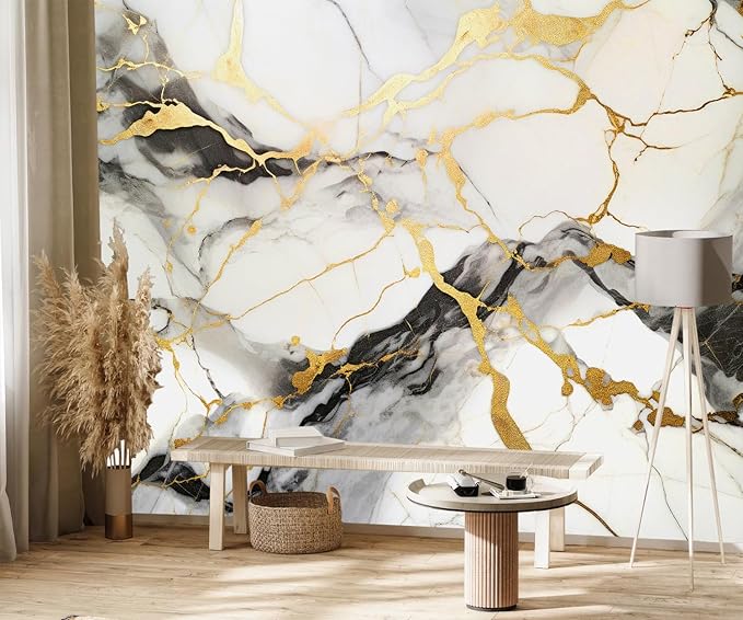 AFZEVEB Black and Gold Marble Peel and Stick Wallpaper self-Adhesive Walls Mural for Bedroom
