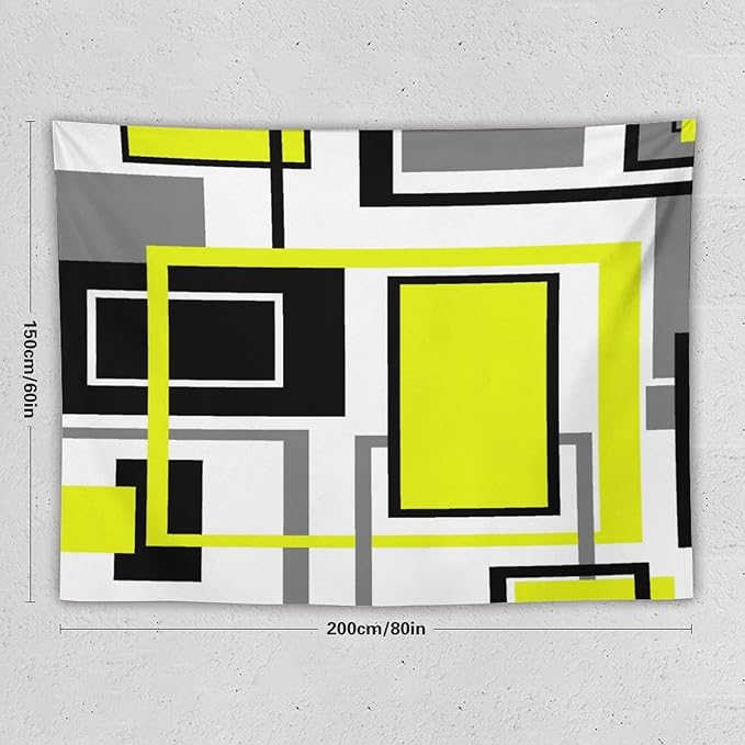ZhiRain Yellow Geometric Tapestry Wall Hanging Yellow Modern Black And Gray Tapestries Home Decor for Living Room Bedroom Farmhouse Apartment Dorm 60"x80"